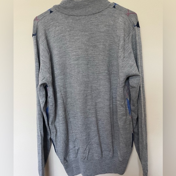 Oliver Ridley Golf Sweater EF Merino Wool Mens 1/4 Zip Gray Blue - Picture 2 of 6